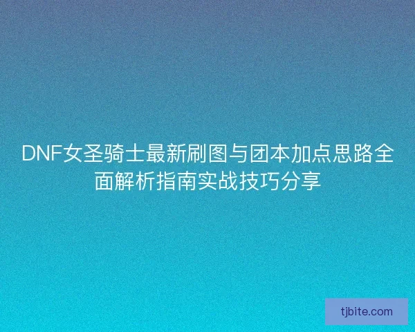 DNF女圣骑士最新刷图与团本加点思路全面解析指南实战技巧分享